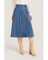Matty M - Marlow Button Front Midi Skirt - Lyst