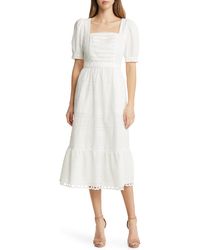 Rachel Parcell Embroidered Ruffle Lace Midi Dress in White | Lyst