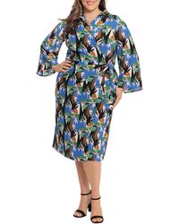 Donna Morgan - Print Long Sleeve Midi Wrap Shirtdress - Lyst