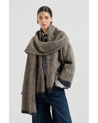 Brunello Cucinelli - Mohair And Wool Prince Of Wales Double Knit Outerwear Jacket With Scarf - Lyst