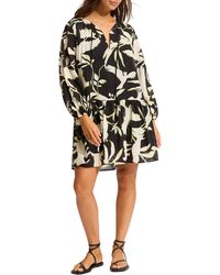 Seafolly - Birds Of Paradise Tiered Long Sleeve Cotton Cover-up Dress - Lyst