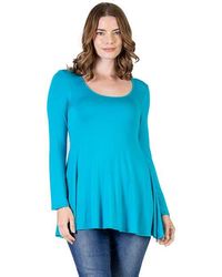 24seven Comfort Apparel - Long Sleeve Solid Color Swing Style Flared Tunic Top - Lyst