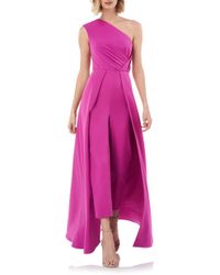 Kay Unger One-shoulder Sleeveless Crepe Jumpsuit W/ Skirt Overlay - Pink