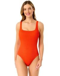 Anne Cole - Textured Classic Square Neck One Piece Swimsuit - Lyst