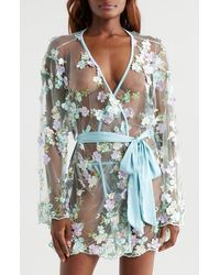 Kilo Brava - Floral Embroidered Sheer Mesh Robe - Lyst