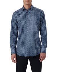 Bugatchi - Julian Shaped Fit Geometric Print Stretch Cotton Button-up Shirt - Lyst