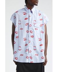 TAKAHIROMIYASHITA TheSoloist. - Stripe Lips Print Cutoff Sleeve Button-down Shirt - Lyst