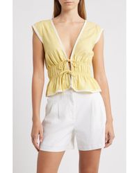 Wayf - Clara Tie Front Linen Blend Top - Lyst