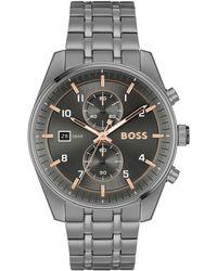 BOSS - Grey-plated Chronograph Watch With Gold-tone Details - Lyst