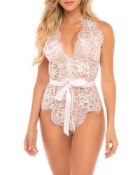 Oh La La Cheri - Naomi Plunge Neck Lace Bodysuit - Lyst