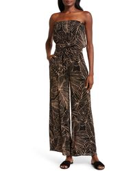 Elan - Frond Print Strapless Wide Leg Cover-up Jumpsuit - Lyst