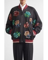 Marni - Sequin Flowers Satin Bomber Jacket - Lyst