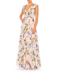 Mac Duggal - Floral Pleated Sleeveless Gown - Lyst