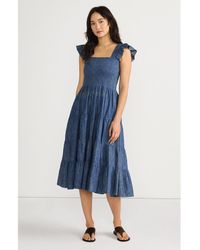 Lands' End - Chambray Smocked Dress With Ruffle Straps - Lyst