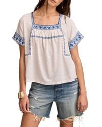 Lucky Brand - Embroidered Short Sleeve Cotton Peasant Top - Lyst