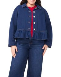 Cece - Floral Button Peplum Denim Jacket - Lyst