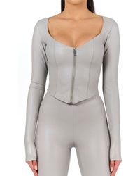 Naked Wardrobe - Long Sleeve Zip-up Faux Leather Top - Lyst