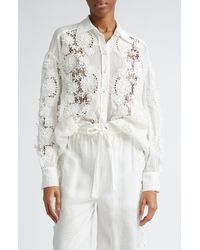 Zimmermann - Halliday Floral Lace Semisheer Ramie Button-up Shirt - Lyst