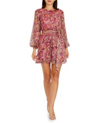 Dress the Population - Kirsi Long Sleeve Metallic Floral Minidress - Lyst