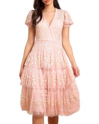 Needle & Thread - Layered Lace V-Neck Midi Dress - Lyst