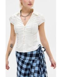 BDG - Nadine Stripe Ruched Seam Button-Up Top - Lyst