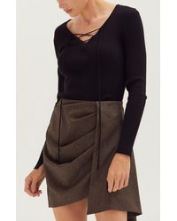 Crescent - Lace Up Ribbed Knit Top - Lyst