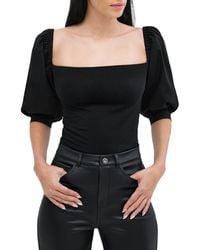 MARCELLA - Alana Mixed Media Puff Sleeve Top - Lyst