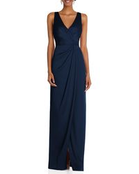 After Six - Sleeveless Satin Faux Wrap Gown - Lyst