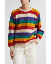 Drake's - Stripe Brushed Wool Crewneck Sweater - Lyst