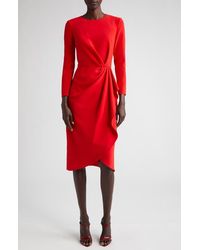 Carolina Herrera - Pleated Long Sleeve Tulip Midi Dress - Lyst