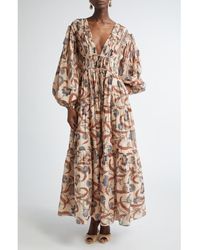 Zimmermann - Ascension Tie Billow Long Sleeve Tiered Maxi Dress - Lyst