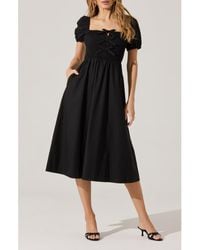 Astr - Bow Detail Smock Bodice Cotton Blend Dress - Lyst