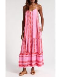 Elan - Embroidered Tiered Cotton Blend Cover-Up Maxi Dress - Lyst