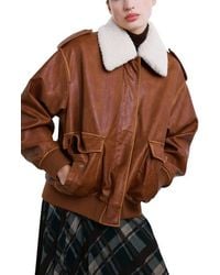 Mango - Faux Leather Jacket With Removable Faux Shearling Collar - Lyst