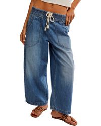 Free People - Easy Peasy Wide Leg Denim Drawstring Pants - Lyst
