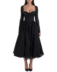 House Of Cb Isabeau Voluminous Fit & Flare Midi Dress in Black | Lyst