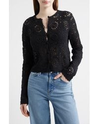 FRAME - The Crochet Cotton Button-Up Cardigan - Lyst