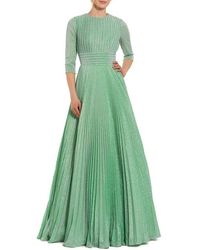 Mac Duggal - Shimmering Georgette Pleated 3/4 Sleeve Gown - Lyst