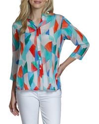 Apny Mandarin Collar Button Up Shirt in Blue | Lyst