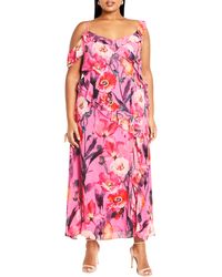 City Chic - Love Floral Ruffle Cold Shoulder Maxi Dress - Lyst