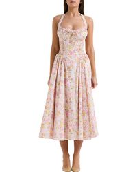 House Of Cb - Adabella Floral Pleated Halter Sundress - Lyst