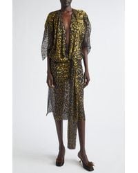 Ferragamo - Plunge Neck Belted Devoré Silk Blend Georgette Dress - Lyst