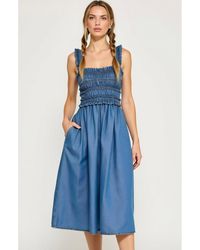 Modenaire - Smocked Bodice Ruffled Straps Gathered Skirt Midi Dress - Lyst