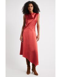 Open Edit - Cowl Neck Asymmetric Satin Midi Dress - Lyst