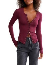 Free People - Going Places Pointelle Stitch Snap Front Top - Lyst