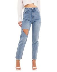 Grey Lab - Ripped High Waist Slim Straight Leg Jeans - Lyst