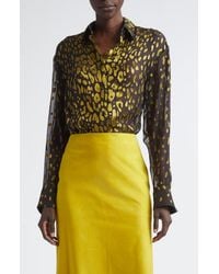 Ferragamo - Devoré Silk Blend Georgette Button-Up Shirt - Lyst