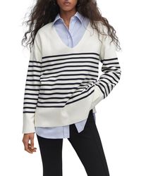 Mango - Stripe Oversize V-neck Sweater - Lyst