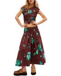 Free People - Carino Floral Two-piece Stretch Cotton Crop Top & Midi Skirt - Lyst