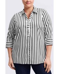 Foxcroft - Pamela Stripe Cotton Blend Tunic Shirt - Lyst